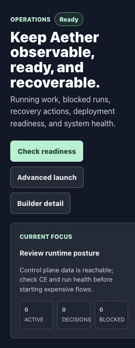 PromptToProd operations view — runtime readiness and recovery posture