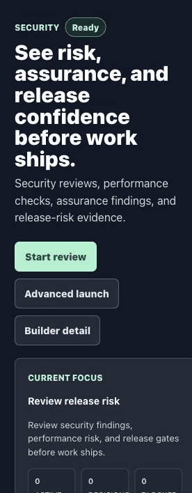 PromptToProd security view — release-risk gates and findings review