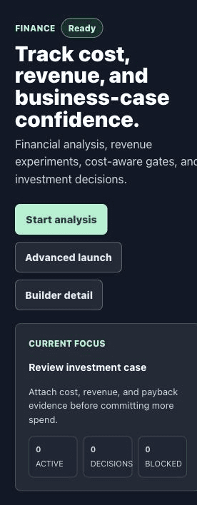 PromptToProd finance view — investment discipline and payback tracking